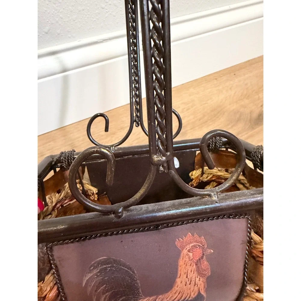 Rooster Decorative Basket Small Brown Rustic Farmhouse Country Kitchen Farm